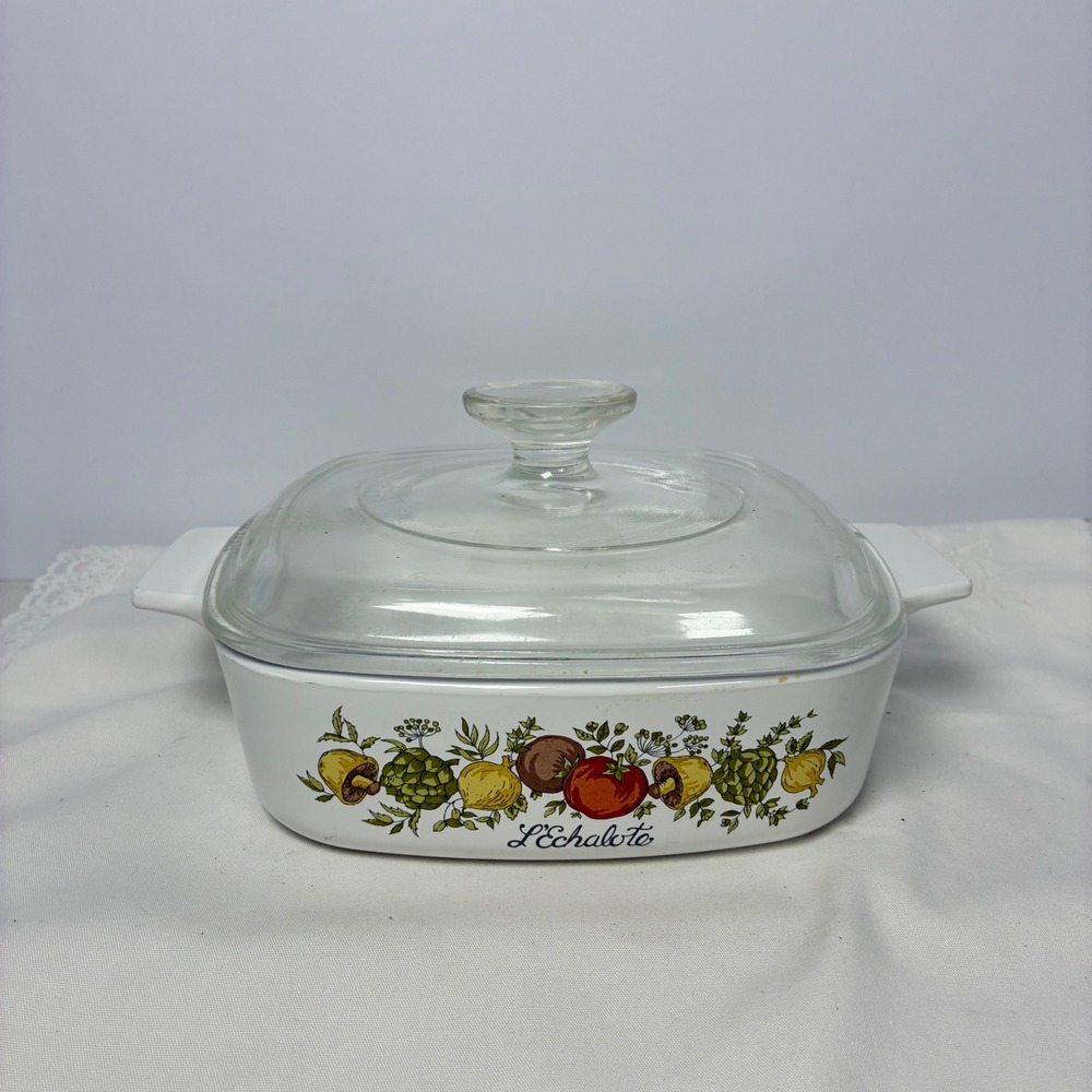 Vtg Corning Ware Casserole Dish 1 Quart L'Echalote Spice O' Life A-1-B Lid MCM